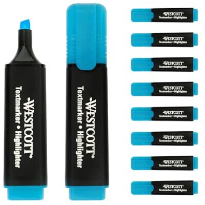 Westcott Textmarker 10 Stück blau 10er Pack Highlighter Marker in leuchtendem Blau 2-5 mm Strichstärke Premium Tinte aus Deutschland E-743631 00 Westcott Textmarker 10 Stück blau 10er Pack Highlighter Marker in leuchtendem Blau 2-5 mm Strichstärke Premium Tinte aus Deutschland E-743631 00