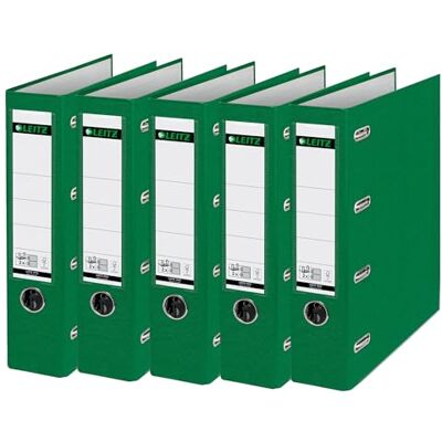 Leitz Plastik-Doppelordner mit zwei Mechaniken, 5er Pack, A4, Grün, 8,2 cm Rückenbreite, PP-laminierter Einband, 2 x für Format A5 quer, 10120055 Leitz Plastik-Doppelordner mit zwei Mechaniken, 5er Pack, A4, Grün, 8,2 cm Rückenbreite, PP-laminierter Einband, 2 x für Format A5 quer, 10120055