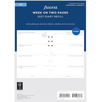Filofax Terminplaner 27-68516, A5, Woche auf 2 Seiten, 5 Sprachen, 2027 Filofax Terminplaner 27-68516, A5, Woche auf 2 Seiten, 5 Sprachen, 2027