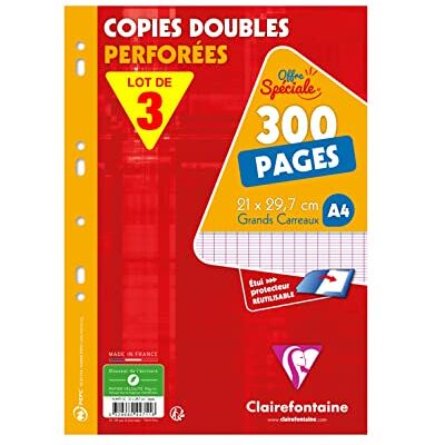 Clairefontaine 447111AMZC Packung Klausurbögen mit 3x150 Blatt, französische Lineatur, DIN A4 (21 x 29,7cm), 90g, 1 Pack Clairefontaine 447111AMZC Packung Klausurbögen mit 3x150 Blatt, französische Lineatur, DIN A4 (21 x 29,7cm), 90g, 1 Pack