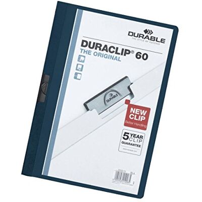 Durable Duraclip Original 60, Klemm-Mappe, A4, 25 Stück, dunkelblau, 220907 Dokumentenmappe für 1-60 Blatt, Klemmhefter für ungelochtes Papier, Füllhöhe 6 mm, Cliphefter aus Kunststoff, Made in Germany Durable Duraclip Original 60, Klemm-Mappe, A4, 25 Stück, dunkelblau, 220907 Dokumentenmappe für 1-60 Blatt, Klemmhefter für ungelochtes Papier, Füllhöhe 6 mm, Cliphefter aus Kunststoff, Made in Germany