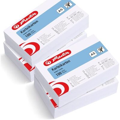 Herlitz Karteikarten A5 21 x 14,9 cm, blanko, weiß, 4 x 100 Stück, für Schule, Studium & Büro Herlitz Karteikarten A5 21 x 14,9 cm, blanko, weiß, 4 x 100 Stück, für Schule, Studium & Büro