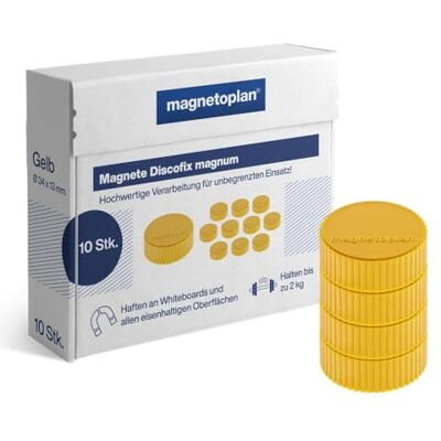 magnetoplan Premium Magnete Discofix magnum l ØxH 34x13mm l 10 Stück, gelb l Haftkraft: 2 kg l Magnete für Magnettafeln und Whiteboards l Kratzfreie Spezialbeschichtung l Leicht abnehmbar magnetoplan Premium Magnete Discofix magnum l ØxH 34x13mm l 10 Stück, gelb l Haftkraft: 2 kg l Magnete für Magnettafeln und Whiteboards l Kratzfreie Spezialbeschichtung l Leicht abnehmbar