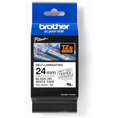 Brother Original TZe-SL251 selbstlaminierendes Schriftband schwarz auf weiß – 24 mm breit, 8 m lang Brother Original TZe-SL251 selbstlaminierendes Schriftband schwarz auf weiß – 24 mm breit, 8 m lang