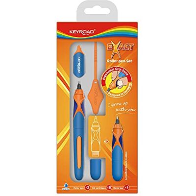 KEYROAD Ergonomischer Tintenroller 0.7mm/Schreibfarbe blau/Loch zum Aufhängen/Einschließlich 6 Patronen mit blauer Tinte/Namensschild, 1 Stück, Farbe zufällig KEYROAD Ergonomischer Tintenroller 0.7mm/Schreibfarbe blau/Loch zum Aufhängen/Einschließlich 6 Patronen mit blauer Tinte/Namensschild, 1 Stück, Farbe zufällig