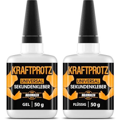 KRAFTPROTZ 2× 50 g Sekundenkleber Set – Flüssig & Gel – Superkleber extra stark, wasserfest & hitzebeständig – Anti-Austrocknungs-Spitze – Für Kunststoff, Glas, Metall, Holz, Gummi, Stein & mehr KRAFTPROTZ 2× 50 g Sekundenkleber Set – Flüssig & Gel – Superkleber extra stark, wasserfest & hitzebeständig – Anti-Austrocknungs-Spitze – Für Kunststoff, Glas, Metall, Holz, Gummi, Stein & mehr