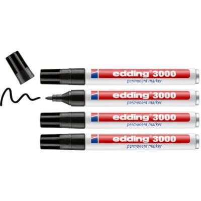 edding 3000 Permanentmarker schwarz 4 Stifte Rundspitze 1,5-3 mm schnell trocknender Permanent Marker wasserfest, wischfest für Karton, Kunststoff, Holz, Metall Universalmarker edding 3000 Permanentmarker schwarz 4 Stifte Rundspitze 1,5-3 mm schnell trocknender Permanent Marker wasserfest, wischfest für Karton, Kunststoff, Holz, Metall Universalmarker
