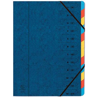 Exacompta 54122E Premium Ordnungsmappe geheftet. Aus extra starkem Colorspan-Karton DIN A4 12 vollfarbige bunte Fächer und 2 Gummizüge mit Organisationsdruck Ringmappe Register-Mappe blau Exacompta 54122E Premium Ordnungsmappe geheftet. Aus extra starkem Colorspan-Karton DIN A4 12 vollfarbige bunte Fächer und 2 Gummizüge mit Organisationsdruck Ringmappe Register-Mappe blau