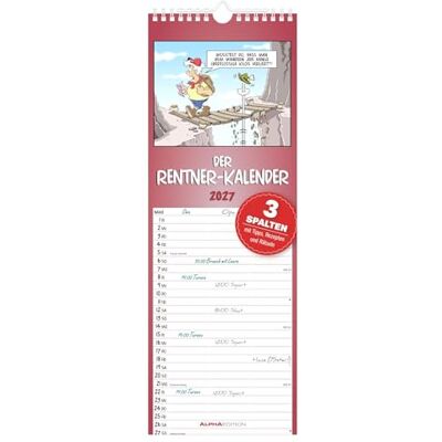 Alpha Rentner-Kalender 2027: Familienplaner 15x42 cm mit 3 Spalten, 100-jährigem Kalender, Rätselspaß & Gesundheitstipps, ideal für Rentner Alpha Rentner-Kalender 2027: Familienplaner 15x42 cm mit 3 Spalten, 100-jährigem Kalender, Rätselspaß & Gesundheitstipps, ideal für Rentner