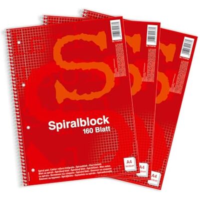 Pelikan Spiralblock, Collegeblock A4, kariert, 160 Blatt (320 Seiten) gelocht, rot, 3 Stück Pelikan Spiralblock, Collegeblock A4, kariert, 160 Blatt (320 Seiten) gelocht, rot, 3 Stück