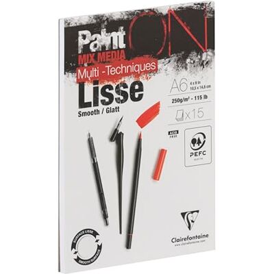 Clairefontaine 960062C Zeichenblock Malblock PaintON Lisse Glatt, DIN A6, kopfseitig geleimt, 15 Blatt, 250g, geeignet für Mixed Media, weiß, 1 Stück Clairefontaine 960062C Zeichenblock Malblock PaintON Lisse Glatt, DIN A6, kopfseitig geleimt, 15 Blatt, 250g, geeignet für Mixed Media, weiß, 1 Stück