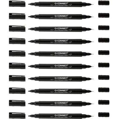 Q-Connect CD DVD BD Marker Doppelspitze/Marker Stift Stärke: mit einer ultrafeinen 0,4 mm Harzspitze und einer 1,0 mm Acrylfeder/Schwarz / 10 Stück 10er Pack/Wasserfest/Ungiftig Q-Connect CD DVD BD Marker Doppelspitze/Marker Stift Stärke: mit einer ultrafeinen 0,4 mm Harzspitze und einer 1,0 mm Acrylfeder/Schwarz / 10 Stück 10er Pack/Wasserfest/Ungiftig