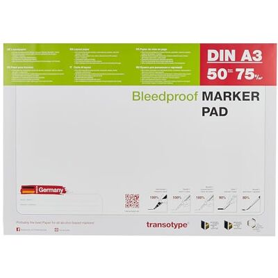 transotype Marker Pad, Layoutpapier für den Einsatz von Pigment-Markern, DIN A3, 70 g/qm, 50 Blatt, extrem weiß, säurefrei, Farbe schlägt nicht durch transotype Marker Pad, Layoutpapier für den Einsatz von Pigment-Markern, DIN A3, 70 g/qm, 50 Blatt, extrem weiß, säurefrei, Farbe schlägt nicht durch