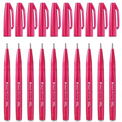 Pentel SES15C-B2X Brush Sign Pen burgunderrot, Faserschreiber, pinselähnliche Spitze, 10 Stück Pentel SES15C-B2X Brush Sign Pen burgunderrot, Faserschreiber, pinselähnliche Spitze, 10 Stück