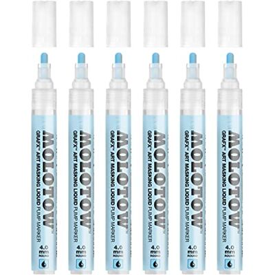 Molotow Masking Liquide Pump Marker 4 mm (Stift mit Maskierflüssigkeit, rückstandslos entfernbar, für fast alle Untergründe) blau abgetönt, 6 Stück Molotow Masking Liquide Pump Marker 4 mm (Stift mit Maskierflüssigkeit, rückstandslos entfernbar, für fast alle Untergründe) blau abgetönt, 6 Stück