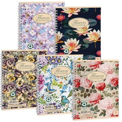 Pigna , Nature Flowers Spiralgebundene Notizbücher, A5 16x20,5 cm, mit 4 Löchern und Mikroperforation, innen 1R, liniert, 80 g/qm, Recyclingpapier, sortierte Themen, 5 Pigna , Nature Flowers Spiralgebundene Notizbücher, A5 16x20,5 cm, mit 4 Löchern und Mikroperforation, innen 1R, liniert, 80 g/qm, Recyclingpapier, sortierte Themen, 5