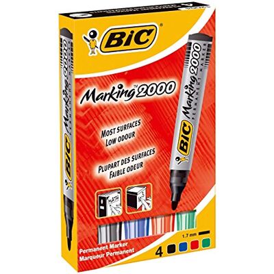BIC Marking 2000 Permanent Marker, in 4 Farben, Wasserfester Stift für Metall, Holz & Co, Strichstärke 1,7 mm BIC Marking 2000 Permanent Marker, in 4 Farben, Wasserfester Stift für Metall, Holz & Co, Strichstärke 1,7 mm