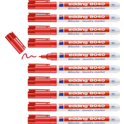 edding 8040 Wäschemarker rot 10 Stück Rundspitze 1 mm Textilstift waschmaschinenfest (95° C) zur Beschriftung von Kleidung Textilmarker edding 8040 Wäschemarker rot 10 Stück Rundspitze 1 mm Textilstift waschmaschinenfest (95° C) zur Beschriftung von Kleidung Textilmarker