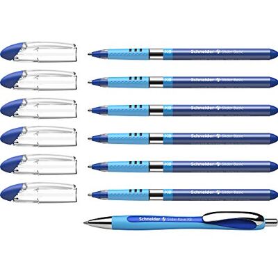 Schneider 151277 Slider Basic XB 6 Stück und 1x Slider Rave XB Kugelschreiber mit Etui, Schreibfarbe blau Schneider 151277 Slider Basic XB 6 Stück und 1x Slider Rave XB Kugelschreiber mit Etui, Schreibfarbe blau