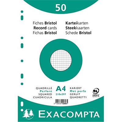 Exacompta Paquet 50 fiches bristol sous film quadrille 5x5 perfore 210x297mm Exacompta Paquet 50 fiches bristol sous film quadrille 5x5 perfore 210x297mm