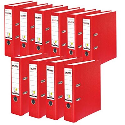 FALKEN 10x PP-Color Kunststoff-Ordner 8 cm breit DIN A4 rot Made in Germany Kunststoffbezug außen Papierbezug innen Vegan FALKEN 10x PP-Color Kunststoff-Ordner 8 cm breit DIN A4 rot Made in Germany Kunststoffbezug außen Papierbezug innen Vegan