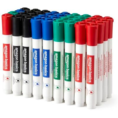 Amazon Basics Low-Odor Dry Erase Whiteboard Markers, Chisel Tip, 4 Assorted Colors, 36 Count Amazon Basics Low-Odor Dry Erase Whiteboard Markers, Chisel Tip, 4 Assorted Colors, 36 Count