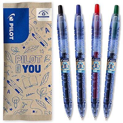 PILOT Bottle 2 Pen Gel 0.7, Gelschreiber, Hergestellt aus recyceltem Kunststoff (Schwarz, Blau, Rot, Grün), mittlere Spitze, 1 Stück (4er Pack) PILOT Bottle 2 Pen Gel 0.7, Gelschreiber, Hergestellt aus recyceltem Kunststoff (Schwarz, Blau, Rot, Grün), mittlere Spitze, 1 Stück (4er Pack)