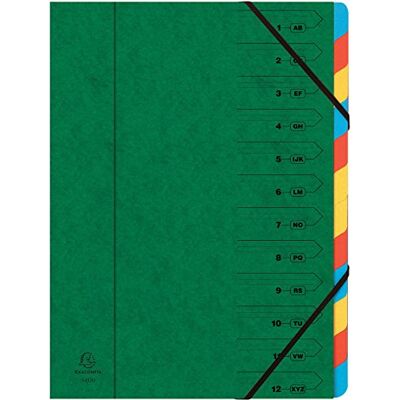 Exacompta 54123E Premium Ordnungsmappe geheftet. Aus extra starkem Colorspan-Karton DIN A4 12 vollfarbige bunte Fächer und 2 Gummizüge mit Organisationsdruck Ringmappe Register-Mappe grün Exacompta 54123E Premium Ordnungsmappe geheftet. Aus extra starkem Colorspan-Karton DIN A4 12 vollfarbige bunte Fächer und 2 Gummizüge mit Organisationsdruck Ringmappe Register-Mappe grün