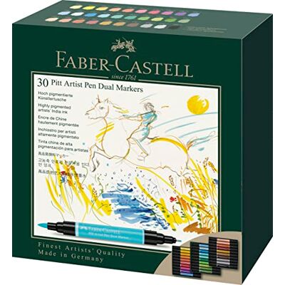 Faber-Castell Art & Graphic Pitt Artist Pen Dual Marker India Ink, Mehrfarbig, Etui mit 30 Stück, für Kunst, Handwerk, Zeichnen, Skizzieren, Zuhause, Schule, Universität, Ausmalen Faber-Castell Art & Graphic Pitt Artist Pen Dual Marker India Ink, Mehrfarbig, Etui mit 30 Stück, für Kunst, Handwerk, Zeichnen, Skizzieren, Zuhause, Schule, Universität, Ausmalen