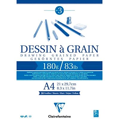 Clairefontaine 96624C Packung mit 5 Blöcken geleimt Zeichenpapier gekörnt, 30 Blatt DIN A4, 180g, weiß, 1 Pack Clairefontaine 96624C Packung mit 5 Blöcken geleimt Zeichenpapier gekörnt, 30 Blatt DIN A4, 180g, weiß, 1 Pack
