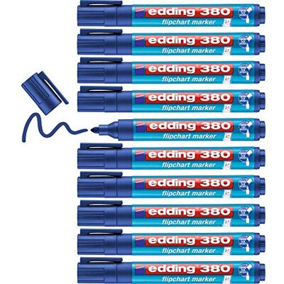 edding 380 Flipchart-Marker blau 10 Stifte Rundspitze 1,5-3 mm Stift zum Schreiben, Zeichnen und Markieren auf Flipcharts Tinte schlägt nicht durch Papier trocknet nicht aus farbintensiv edding 380 Flipchart-Marker blau 10 Stifte Rundspitze 1,5-3 mm Stift zum Schreiben, Zeichnen und Markieren auf Flipcharts Tinte schlägt nicht durch Papier trocknet nicht aus farbintensiv