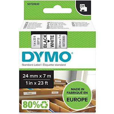 Dymo Original D1-Etikettenband schwarz auf weiß 24 mm x 7 m selbstklebendes Schriftband für LabelManager-Beschriftungsgerät Dymo Original D1-Etikettenband schwarz auf weiß 24 mm x 7 m selbstklebendes Schriftband für LabelManager-Beschriftungsgerät
