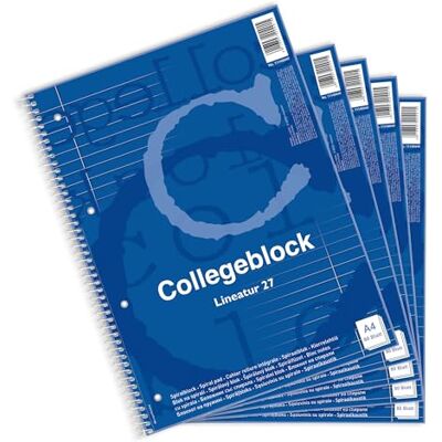 Pelikan Spiralblock, Collegeblock A4, liniert, 80 Blatt (160 Seiten) gelocht, blau, 5 Stück Pelikan Spiralblock, Collegeblock A4, liniert, 80 Blatt (160 Seiten) gelocht, blau, 5 Stück
