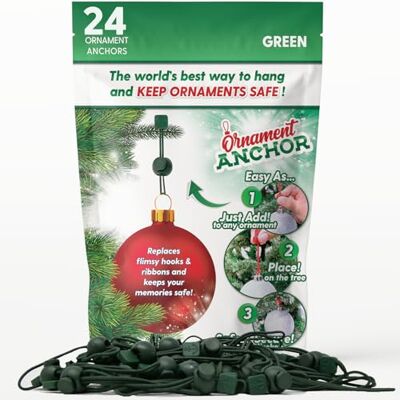 ORNAMENT ANCHOR Weihnachts-Ornament-Haken, rutschfest, für Weihnachten, keine zerbrochenen Ornamente, sicher Kinder und Haustiere, robust stark, kleine oder große Ornamente (grün, 24 Stück) ORNAMENT ANCHOR Weihnachts-Ornament-Haken, rutschfest, für Weihnachten, keine zerbrochenen Ornamente, sicher Kinder und Haustiere, robust stark, kleine oder große Ornamente (grün, 24 Stück)