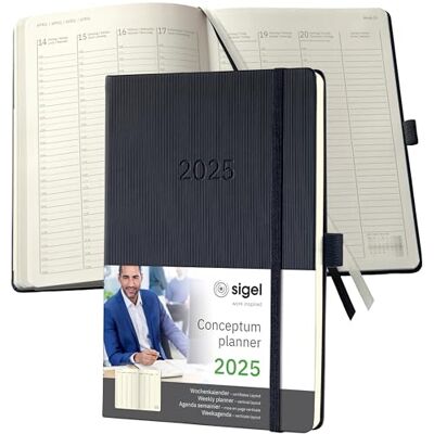 Sigel C2519 Planungsbuch Wochenplaner Wochenkalender 2025, ca. A5, 1 Woche = 2 Seiten, 1 Spalte pro Tag, schwarz, Hardcover, 192 Seiten, Stiftschlaufe, Archivtasche, Conceptum Sigel C2519 Planungsbuch Wochenplaner Wochenkalender 2025, ca. A5, 1 Woche = 2 Seiten, 1 Spalte pro Tag, schwarz, Hardcover, 192 Seiten, Stiftschlaufe, Archivtasche, Conceptum