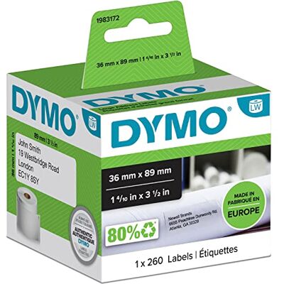 Dymo Original LabelWriter Adressetiketten (Groß) 36 mm x 89 mm Rolle mit 260 Etiketten selbstklebend für LabelWriter Etikettendrucker und Beschriftungsgerät Dymo Original LabelWriter Adressetiketten (Groß) 36 mm x 89 mm Rolle mit 260 Etiketten selbstklebend für LabelWriter Etikettendrucker und Beschriftungsgerät