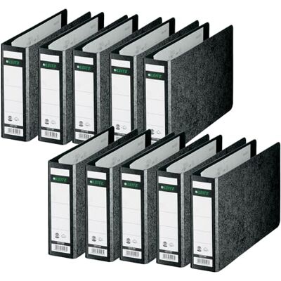 Leitz Qualitäts-Ordner 180° A5 quer, 10er Pack, Schwarz, 5,5 cm Rückenbreite, Einband aus Hartpappe, Querformat, 10660000 Leitz Qualitäts-Ordner 180° A5 quer, 10er Pack, Schwarz, 5,5 cm Rückenbreite, Einband aus Hartpappe, Querformat, 10660000