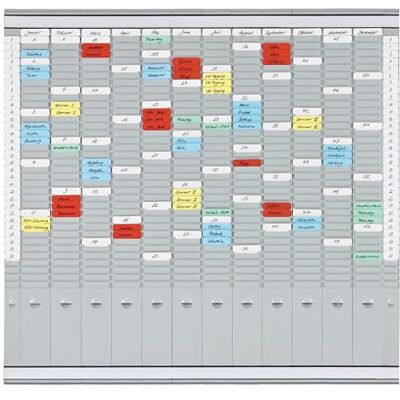 Franken T-Kartentafel Jahresplaner, 81,9 x 78 cm, 12 Träger + 2 Index, 35 Schlitze, PV-SET4 Franken T-Kartentafel Jahresplaner, 81,9 x 78 cm, 12 Träger + 2 Index, 35 Schlitze, PV-SET4