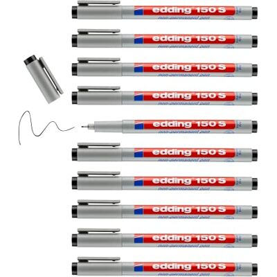 edding 150 S Non-permanent pen schwarz 10 Stifte Rundspitze 0,3 mm Stift zum Schreiben auf Glas, Kunststoff, Folien und glatten Oberflächen schnell trocknend, mit Wasser korrigierbar edding 150 S Non-permanent pen schwarz 10 Stifte Rundspitze 0,3 mm Stift zum Schreiben auf Glas, Kunststoff, Folien und glatten Oberflächen schnell trocknend, mit Wasser korrigierbar