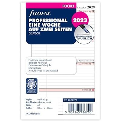 Filofax Pocket Professional 1 Woche auf 2 Seiten (deutsch)2023 Filofax Pocket Professional 1 Woche auf 2 Seiten (deutsch)2023