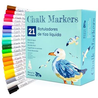 RAYLU PAPER – Kreidestifte Abwaschbar, Flüssige Kreidemarker für Fenster, Glas und Tafel, Abwischbar mit 6-mm Wendespitze, Chalk Marker für Menütafeln, Schaufenster & kreative Projekte (21 Farben) RAYLU PAPER – Kreidestifte Abwaschbar, Flüssige Kreidemarker für Fenster, Glas und Tafel, Abwischbar mit 6-mm Wendespitze, Chalk Marker für Menütafeln, Schaufenster & kreative Projekte (21 Farben)