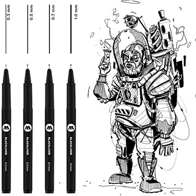 Molotow Blackliner Set 2 (Strichstärke 0,3 mm bis 1,0 mm, Fineliner mit permanenter, dokumentenechter Tinte) 4 Stück schwarz Molotow Blackliner Set 2 (Strichstärke 0,3 mm bis 1,0 mm, Fineliner mit permanenter, dokumentenechter Tinte) 4 Stück schwarz