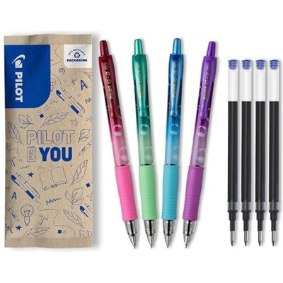 PILOT 4er-Set G2 Bubble + 4 Nachfüllungen Gelschreiber mit Druckmechanik Schreibkomfort ausgezeichnet Gehäuse in Violett, Grün, Türkis und Bordeaux Blaue Tinte Mittelstarke Spitze PILOT 4er-Set G2 Bubble + 4 Nachfüllungen Gelschreiber mit Druckmechanik Schreibkomfort ausgezeichnet Gehäuse in Violett, Grün, Türkis und Bordeaux Blaue Tinte Mittelstarke Spitze