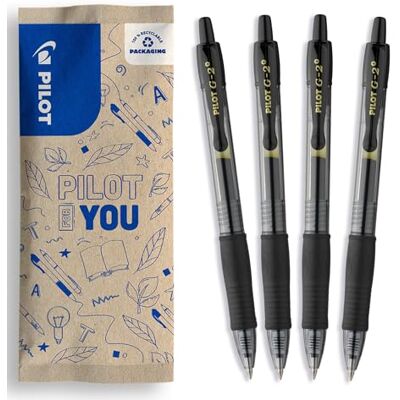 PILOT G2-7 Gelschreiber Set 4 Stück Farbe Schwarz weiche Gelstifte 0,36mm Strichstärke, angenehme Schreibführung und kratzfreies, präzises Schriftbild, mit austauschbarer Mine PILOT G2-7 Gelschreiber Set 4 Stück Farbe Schwarz weiche Gelstifte 0,36mm Strichstärke, angenehme Schreibführung und kratzfreies, präzises Schriftbild, mit austauschbarer Mine