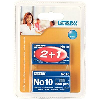 Rapid Nr. 10 Heftklammern klein, zum Heften von bis zu 10 Blatt, Verwendung mit Mini-Heftgeräten, verzinkter Draht, 3000 Stück, 20710728 Rapid Nr. 10 Heftklammern klein, zum Heften von bis zu 10 Blatt, Verwendung mit Mini-Heftgeräten, verzinkter Draht, 3000 Stück, 20710728