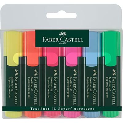 Faber-Castell 154806 Textmarker Set TL 48, 6er Etui, Neon Farben, mit langlebiger Keilspitze, Strichbreite 1-5 mm, nachfüllbar Faber-Castell 154806 Textmarker Set TL 48, 6er Etui, Neon Farben, mit langlebiger Keilspitze, Strichbreite 1-5 mm, nachfüllbar