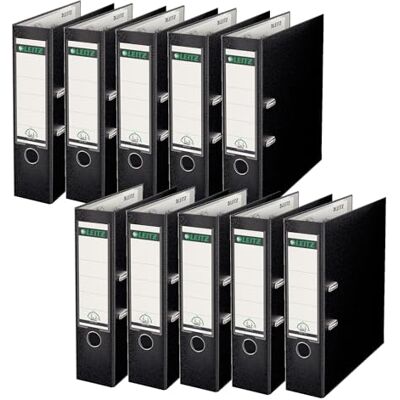 Leitz Qualitäts-Ordner 180° Plastik, A4, 10er Pack, Schwarz, 8,2 cm Rückenbreite, PP-laminierter Einband, 10101095 Leitz Qualitäts-Ordner 180° Plastik, A4, 10er Pack, Schwarz, 8,2 cm Rückenbreite, PP-laminierter Einband, 10101095