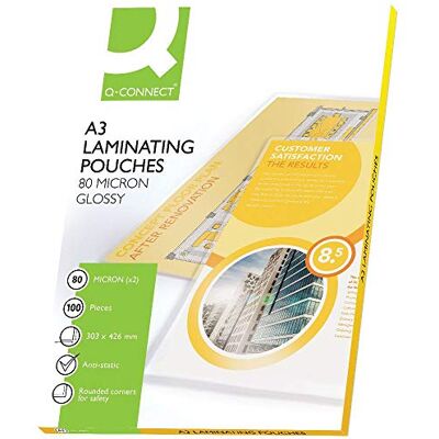 Q-Connect KF04122 Laminiertaschen A3 80 Mikron 100 Stück Q-Connect KF04122 Laminiertaschen A3 80 Mikron 100 Stück