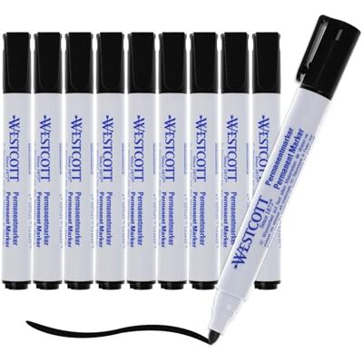 Westcott Permanent Marker 10 Stück Schwarz 10er Vorteilspack wasserfeste Marker Stifte 1,5-3,0 mm Rundspitze Nachfüllbar, lichtbeständig, schnell trocknend, wischfest E-713005 00 Westcott Permanent Marker 10 Stück Schwarz 10er Vorteilspack wasserfeste Marker Stifte 1,5-3,0 mm Rundspitze Nachfüllbar, lichtbeständig, schnell trocknend, wischfest E-713005 00