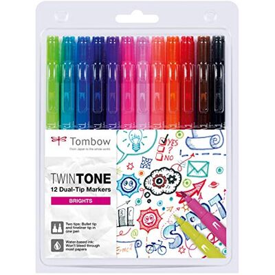 Tombow WS-PK-12P-1 Twintone Marker Set 12-Pack, Dual-Tip, Bright, bunt Tombow WS-PK-12P-1 Twintone Marker Set 12-Pack, Dual-Tip, Bright, bunt